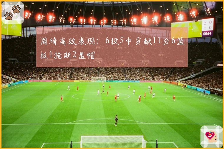 周琦高效表现：6投5中贡献11分6篮板1抢断2盖帽